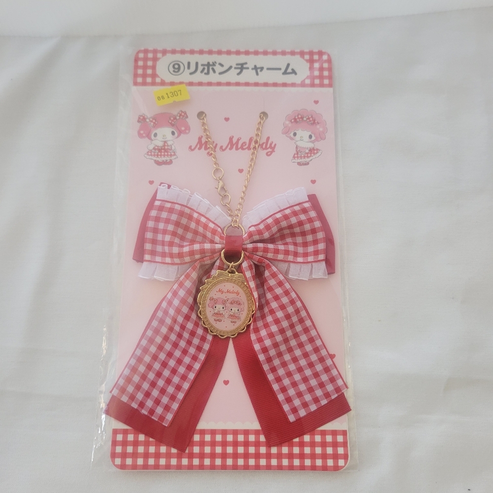 My Melody My Piano 50th Anniversary Red Bow Ribbon Bag Charm With Chain